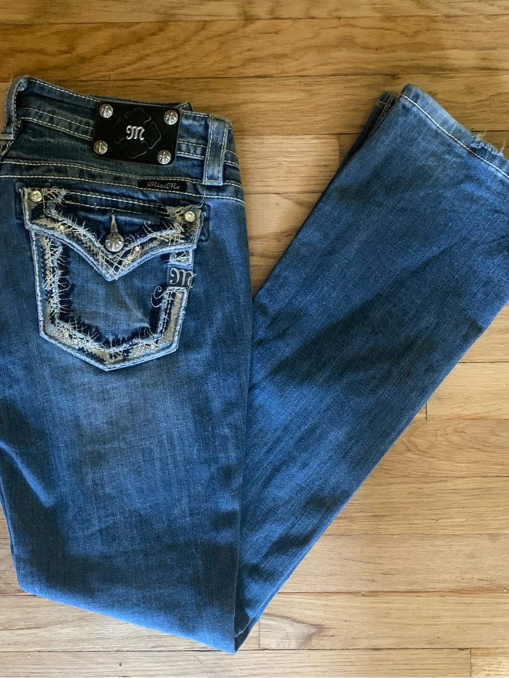 Miss Me Blue Boot Cut Jeans with Embroidered Pocket